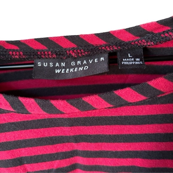 Susan Graver Weekend Cotton Modal Top Women's Size Large Stretch Striped Casual - Picture 4 of 12